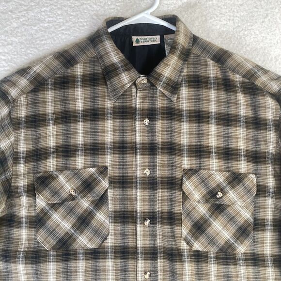 VTG Northwest Territory Flannel Shacket Mens Large Beige Plaid Nylon Lined - Picture 8 of 13